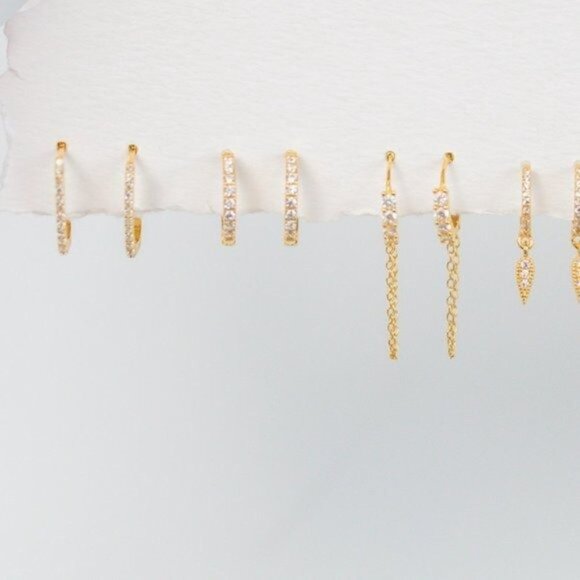 Perfect Everyday HUGGIES Gold Pave "Diamond" huggies w/cz High Quality hoops - Picture 6 of 14